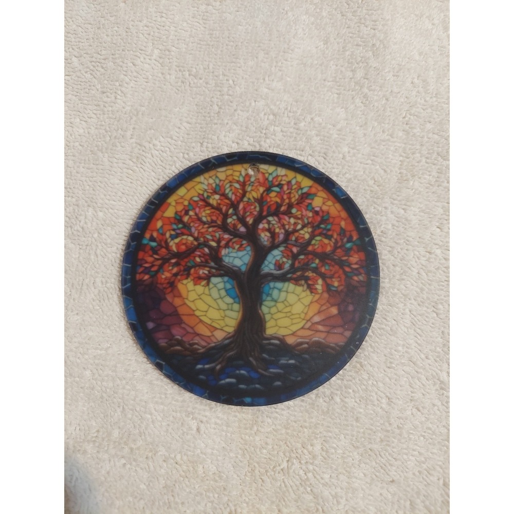Tree of Life Ornament Medallion Vibrant Colors Stained Glass Effect‎ Holiday